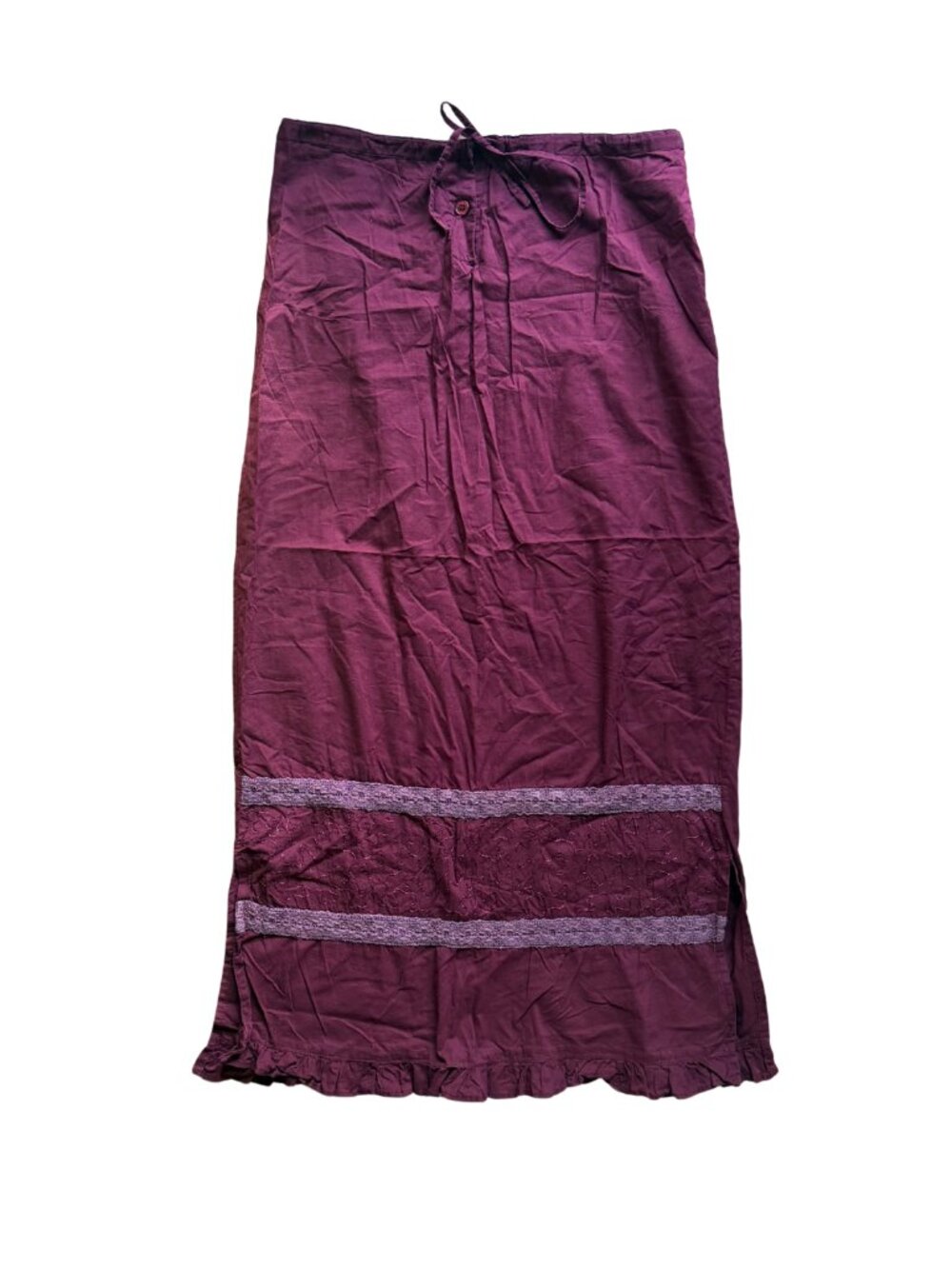 Vintage 90 100% Cotton Embroidered Midi/Maxi Skirt Burgundy Purple Size Medium